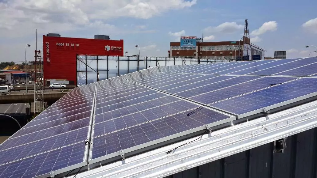 Close-up shot of the solar panels on RapidStudio's factory roof, showcasing sustainable energy solutions in action