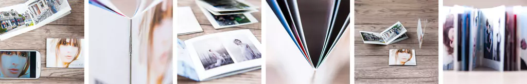 Pictures of tiny little photo books that can be used as brand books, showcasing personalised and creative branding options